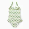 Swimsuit with Motif and Ruffles for Girls, Beige/Green