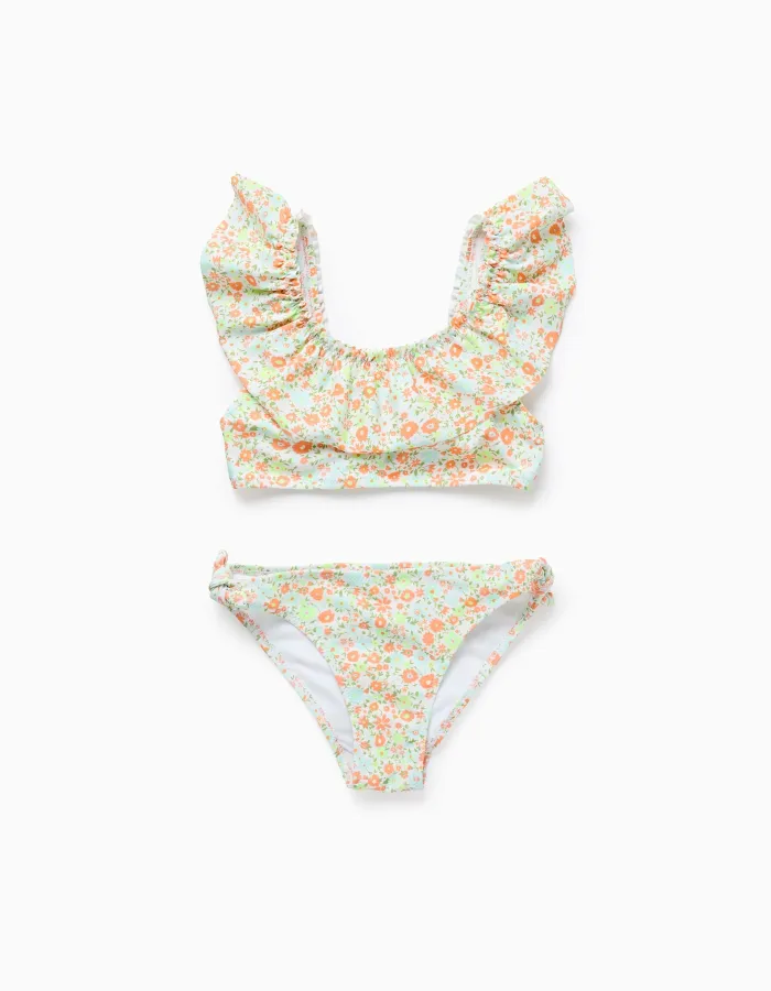 Floral Bikini with Ruffles for Girls, Multicolour