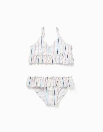 Bikini with ethnic stripes and ruffles B&S for girls, multicolour