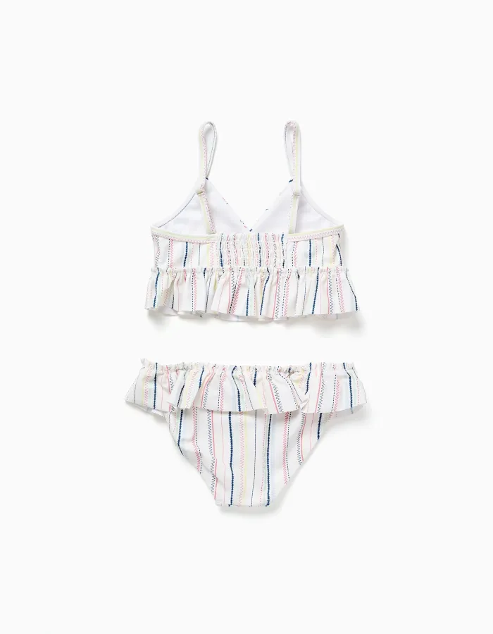 Bikini with ethnic stripes and ruffles B&S for girls, multicolour
