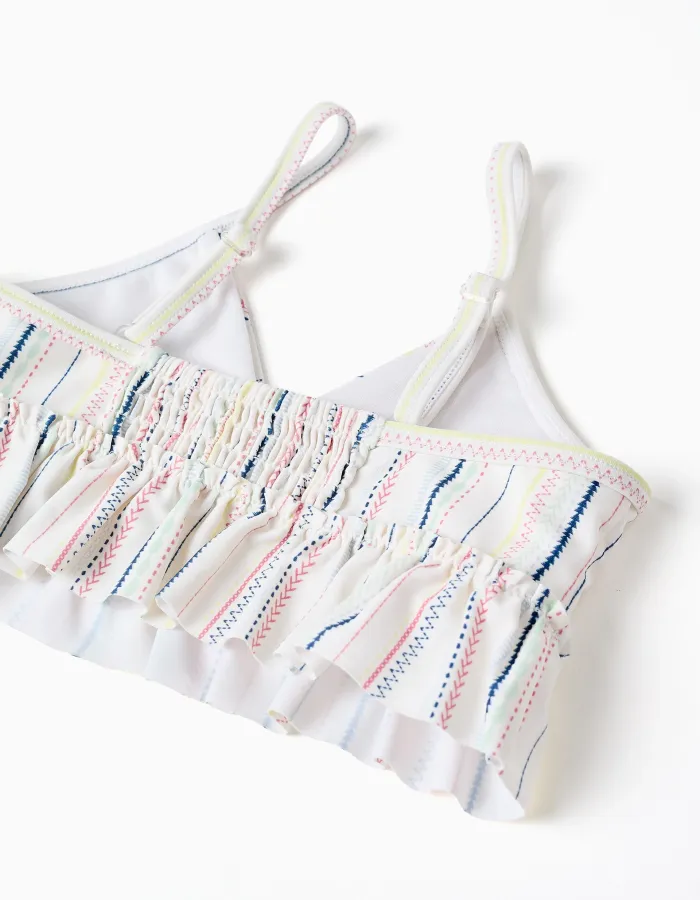 Bikini with ethnic stripes and ruffles B&S for girls, multicolour