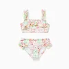 Bikini with tile pattern and ruffles for girls, multicolour