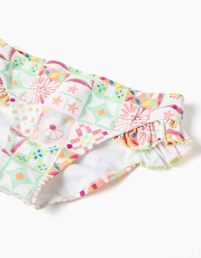 Bikini with tile pattern and ruffles for girls, multicolour