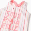 Striped swimsuit with front print for girls, multicolour