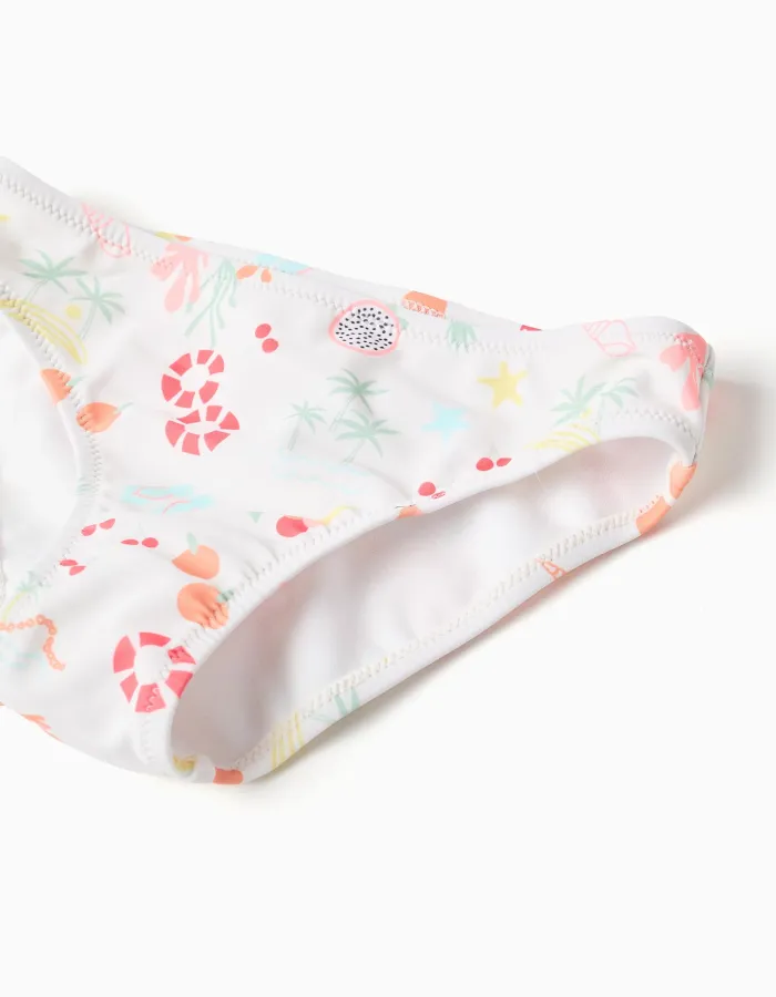 Bikini with beach motif and lining for girls, white