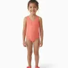 Swimsuit with star motif in bouclé for girls, neon coral