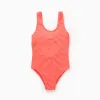 Swimsuit with star motif in bouclé for girls, neon coral