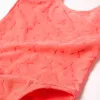 Swimsuit with star motif in bouclé for girls, neon coral