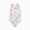 Swimsuit with colourful print and crossed straps for girls, multicolour