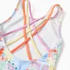 Swimsuit with colourful print and crossed straps for girls, multicolour