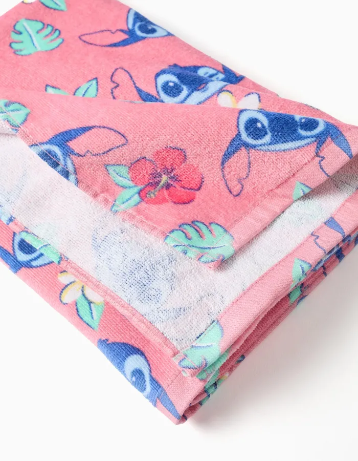 Cotton beach towel with Stitch motif for girls, pink
