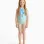 Swimsuit with marine print and sequins for girls, blue/green/yellow
