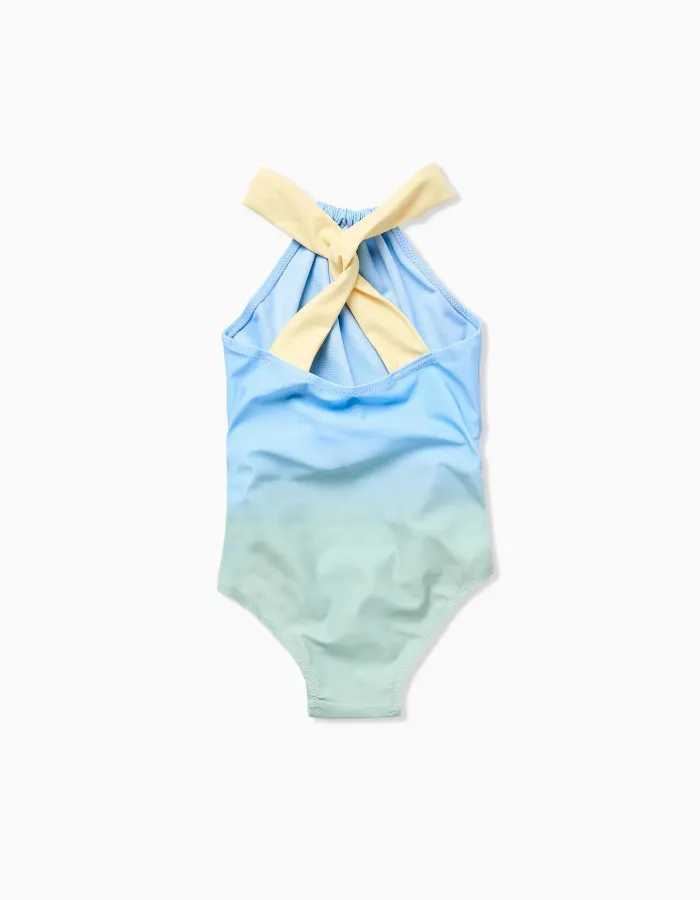 Swimsuit with marine print and sequins for girls, blue/green/yellow