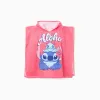 Hooded beach poncho in cotton with Stitch print for girls, pink