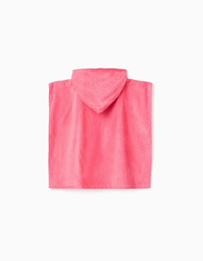 Hooded beach poncho in cotton with Stitch print for girls, pink