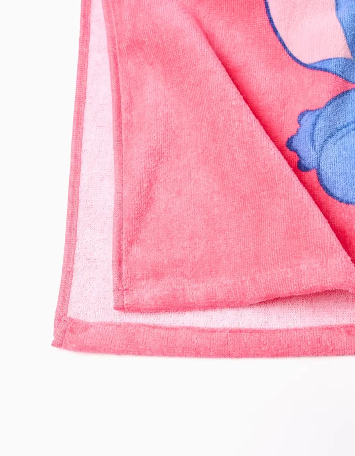 Hooded beach poncho in cotton with Stitch print for girls, pink