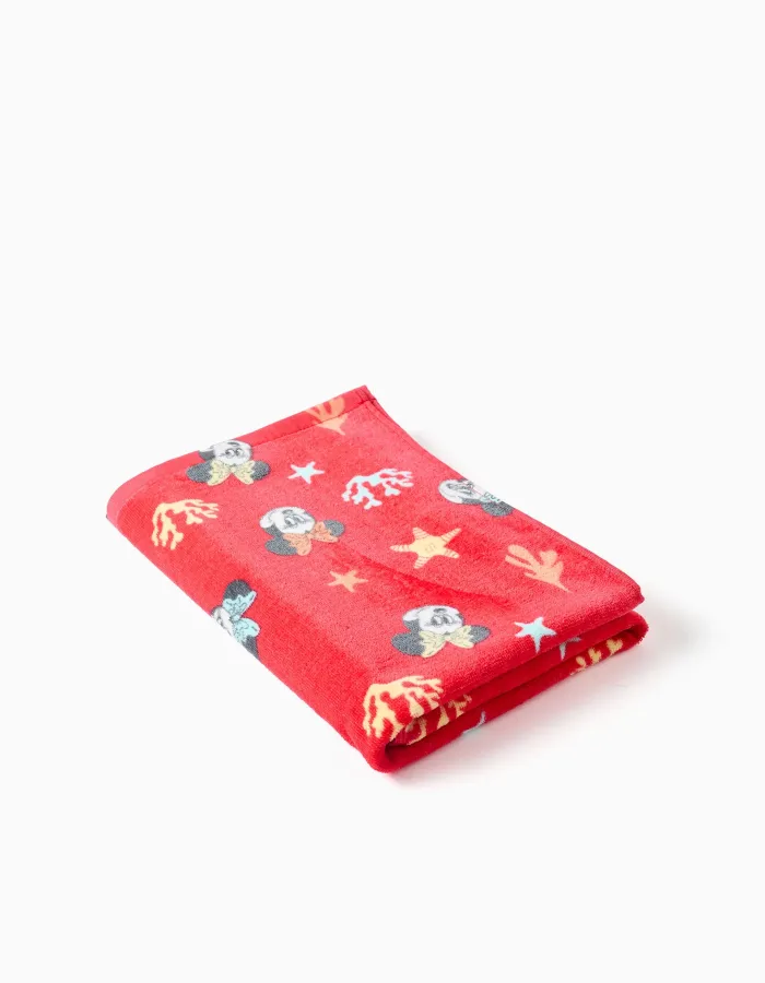 Cotton beach towel with Minnie motif for babies and girls, coral