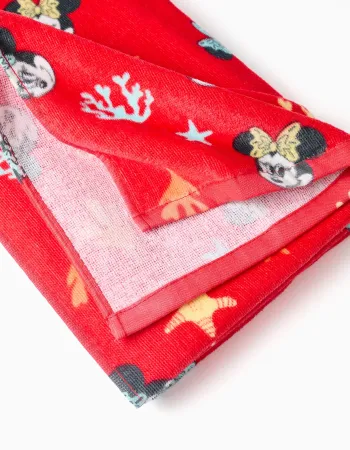 Cotton beach towel with Minnie motif for babies and girls, coral