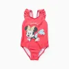 Swimsuit with Minnie print and ruffled straps for girls, coral