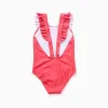 Swimsuit with Minnie print and ruffled straps for girls, coral