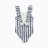 Striped swimsuit with ruffles You&Me for girls, white/blue