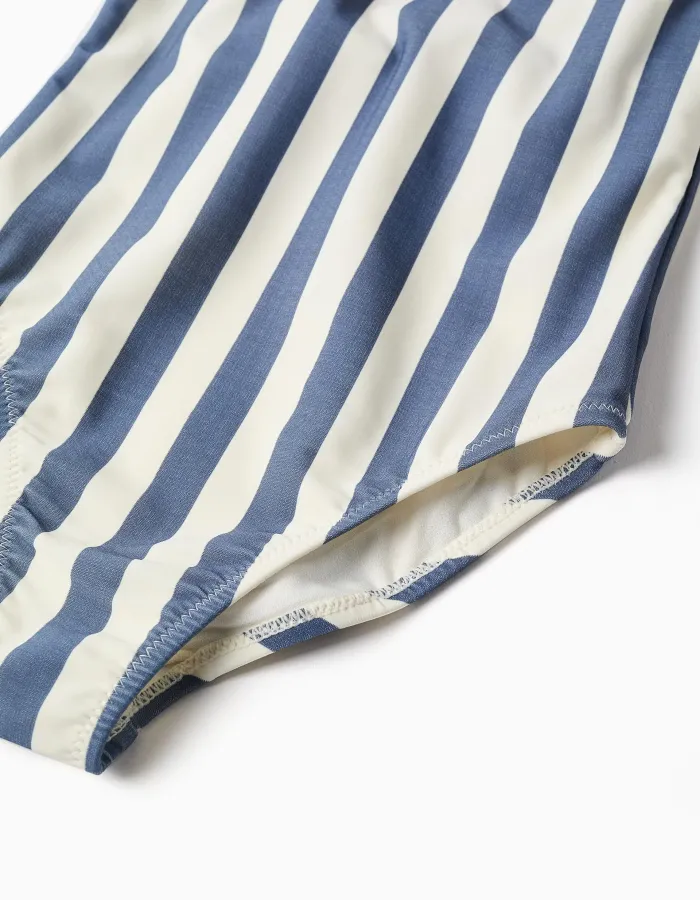 Striped swimsuit with ruffles You&Me for girls, white/blue