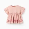 Blouse with Texture and Cross-Stitch Embroidery for Girls, Pink