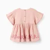 Blouse with Texture and Cross-Stitch Embroidery for Girls, Pink