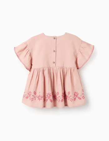 Blouse with Texture and Cross-Stitch Embroidery for Girls, Pink