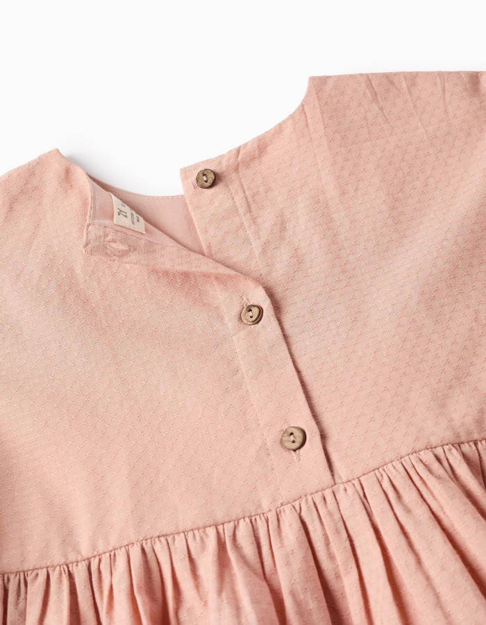 Blouse with Texture and Cross-Stitch Embroidery for Girls, Pink
