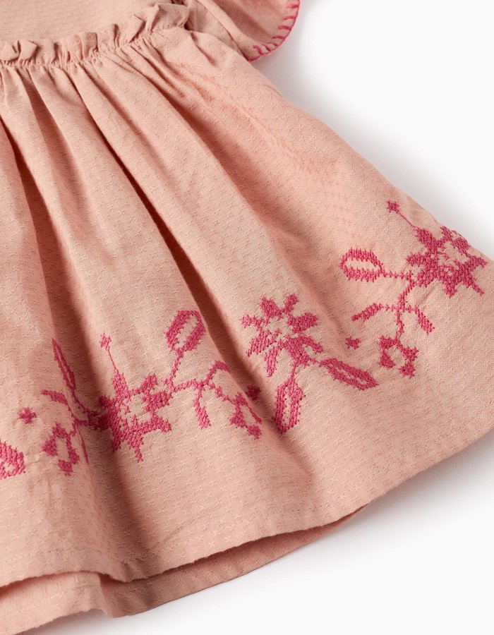 Blouse with Texture and Cross-Stitch Embroidery for Girls, Pink