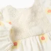 Cotton and Linen Blouse with Flowers and Crochet for Girls, White