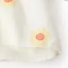 Cotton and Linen Blouse with Flowers and Crochet for Girls, White