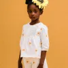 Cotton and Linen Blouse with Flowers and Crochet for Girls, White