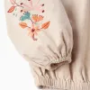 Twill Blouse with Ruffles and Flower Embroidery for Girls, Beige