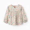 Twill Tunic with Colourful Floral Motif for Girls, Beige