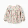 Twill Tunic with Colourful Floral Motif for Girls, Beige