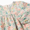 Twill Tunic with Colourful Floral Motif for Girls, Beige