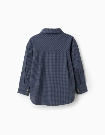 Loose Fit Vichy Shirt for Girls, Dark Blue