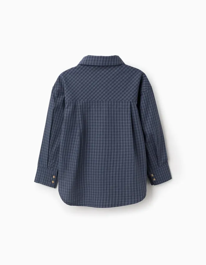 Loose Fit Vichy Shirt for Girls, Dark Blue