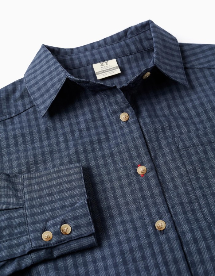 Loose Fit Vichy Shirt for Girls, Dark Blue