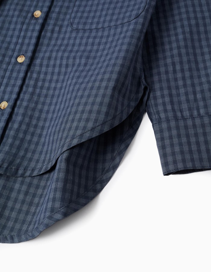 Loose Fit Vichy Shirt for Girls, Dark Blue