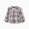 Cotton blouse with ruffles and check 'B&S' for girls, multicolour
