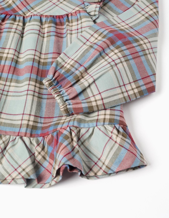 Cotton blouse with ruffles and check 'B&S' for girls, multicolour
