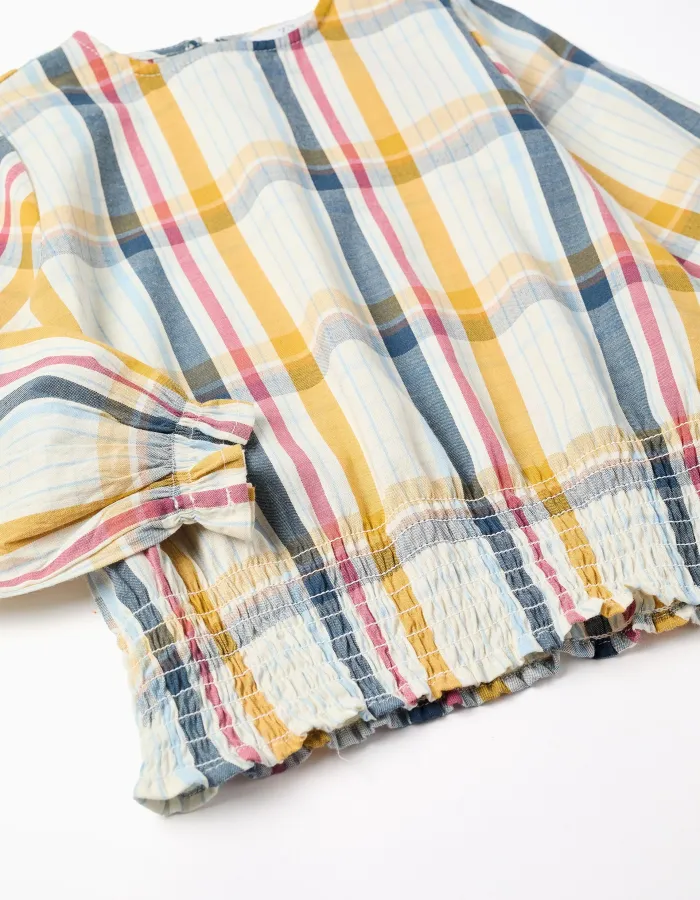 Checkered Cotton Blouse 'B&S' for Girls, Multicolour