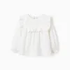 Cotton Blouse with Ruffles and Embroidery for Girls, White