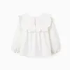 Cotton Blouse with Ruffles and Embroidery for Girls, White