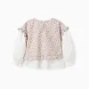Floral Dual-Fabric Cotton Blouse for Girls, Multicolour