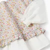Floral Dual-Fabric Cotton Blouse for Girls, Multicolour