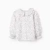 Floral Cotton Shirt for Girls, White/Pink/Green